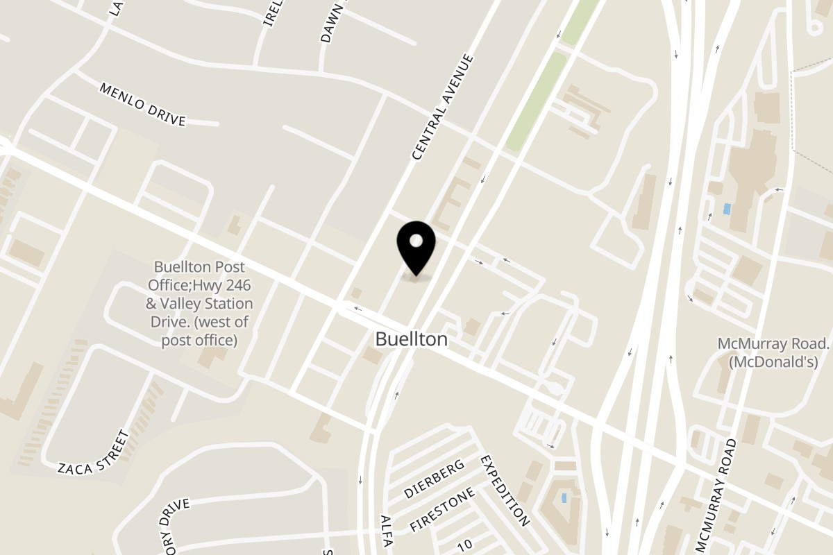 Map showing the location of Mother Hubbard's Restaurant on 373 Ave of Flags Ste A in Buellton